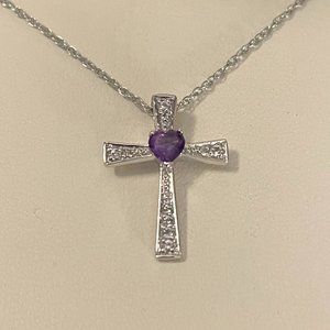 Amethyst and White Topaz Cross Necklace